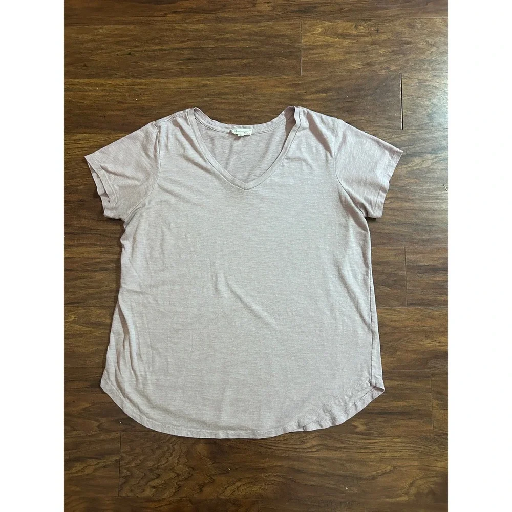 Soft Mauve Effortless V-Neck Top Womens XL Short Sleeve Tee - Picture 7 of 8